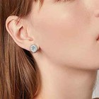 2 Pair Set 925 Sterling Silver Round Square Cubic Zirconia Halo Stud Earrings