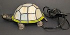 Vintage Tiffany Style Stained Glass Turtle Accent Lamp Night Light Amber Green