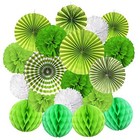 Hanging Paper Fan Set  Tissue Paper Pom Poms Flower Fan And Honeycomb Green