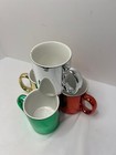 Vintage Metallic Ceramic 4 Pc Mug Set   Red Gold Silver Green Original Box