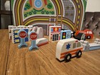 Melissa   Doug 17 Pc Wooden Take-along Tabletop Town Missing Some Pieces 