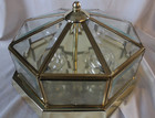 Vintage Brass Beveled Glass Octagonal Ceiling Light Fixture Flush Mount 4-light