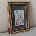 Persian Miniature  4 Figures Conversing   20th C Oil On Ivory  3 25 X 1 87 Inch