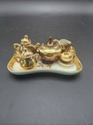 Vintage Limoges France Miniature Gold Porcelain Tea Set W Tray Teapot Cups