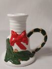 Vintage 1974 Mcm Christmas Tapered Candle Holder With Red Xmas Bow Green Gold 