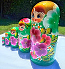 Russian Wooden Green purple Matryoshka Nesting Dolls Set Of 5 With Floral Design