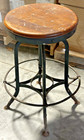 Antique Industrial Cast Iron Wood Seat Swivel Stool Bar Kitchen Stool