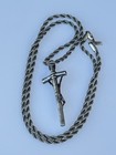 Vintage Classic Korea Sterling Silver Tone Rope Chain Crucifix Pendant Necklace