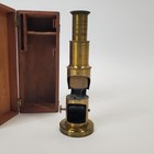 Antique Brass Field Drum Microscope W Original Wooden Case Scientific