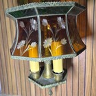 Antique Art Nouveau 8 Panel Slag Glass Hanging Library Lamp No Cracks 1910