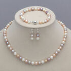 7-8mm Real Natural Freshwater Pearl Necklace Bracelet Earrings Jewelry Set