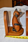 Vintage Mcm Wooden Cat Kittens Bookends Hand Carved Painted 9   