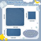6 Pcs Muslin Hooded Baby Bath Towel Set Blue Grey Soft Absorbent Washcloth
