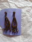 Vintage Bronze-tone Dangle Earrings Featuring Amber-colored Rhinestones And A   