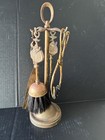 Antique Brass Table-top Victorian Fireplace Tools   Stand-5   d X 15   tall-3 Lbs 