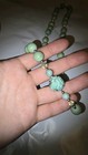  Vintage Chinese Turquoise Carved Shou Bead Strand Gold Plated Necklace