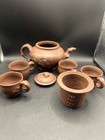 Yixing Chinese Fired Purple Clay Tea Set 4 Cups   Teapot W Lid   Strainer Vgc