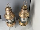 Antique Early 1920s Pair Perkins Marine Lamp   Hdwe Brass Perko Oil Brn Lanterns