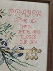 Vtg Embroidered Needlepoint Art Framed Christian Religious  prayer Is The Key   