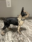 Antique Cast Iron Sign I c c  Forward Boston Terrier Dog Home Doorstop Hubley