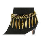 Women Shiny Gold Metal Boot Chain Bracelet Shoe Anklet Leaf Charms Handmade Pair