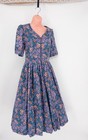 Laura Ashley Uk 12 Vintage Teal Purple Floral Tea Dress 100  Cotton Britain