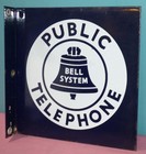 Vintage Public Telephone Bell System Porcelain Double Sided Flange Sign 11x11