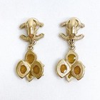 Chanel  Earrings Clip-on  Cc Logo  Swing Dang Gold Color Ston Authentic Japan