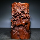 Exquisite Chinese Antique Wood Carving Boxwood Carved Nice Flower Bird Brush Pot