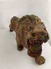 Vintage Hand Carved Wooden Lion Statue 20  Long Rustic