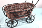 Antique Vintage Doll Stroller Pram Rabbitt Bunny Head Wicker Basket Iron Wheels