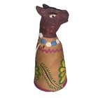 Vintage Oaxaca Mexican Aguilar Folk Art Clay Cow Handpainted Bell Signed K  A 