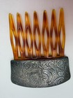 Vintage Era Hair Comb Sterling Silver Etched Wide Made In France Depose