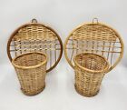 Vintage Set Of 2 Round Wicker Hanging Planter Baskets W wicker Hangers Boho