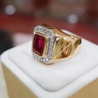 3 1ct Emerald Cut Lab-created Ruby Diamond Men s Engagement 14k Gold Finish Ring