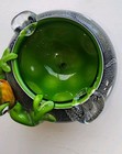 Murano Christalleria Black Swirl Mcm Ashtray W  Beautiful Glass Frog Hanging Off