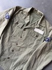 Vintage 1950s Us Army Og107 Hbt Button Up Fatigue Shirt Patches Insignia