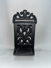 Vintage Cast Iron Match Box Holder With Lid 7  Wall Mount Black