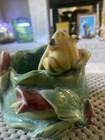 Vintage Majolica Pottery Plant Bowl Planter Dish  Frog  Calla  Lilies Small 3   