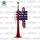 Piccolo Trumpet Brass Musical Instrument With Mouthpiece And Hard Case Red Blue
