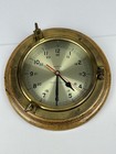 Ship   s Clock Porthole Look Brass   Oak 10 Inch Working Nautical