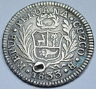 1833 Peru Silver 1 2 Reales Genuine 1800s Antique Peruvian Vf-xf Hole Cuzco Coin