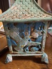 Antique Cast Iron Japanese Garden Lantern  Hand Painted With Hummingbird Design