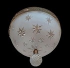 Rare Vintage Art Deco Flush Mount Ceiling Light Brass Star Glass Globe Fixture
