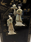 Mother Pearl Mop Black Lacquer Asian Wooden Wall Art Geisha Serving Tea 36 