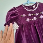 Vtg 90s Smocked Purple Velvet Baby Dress Rosettes Cottagecore By Bt Kids 24mo