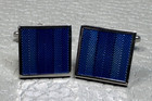 Blue Striped Enamel White Gold Plated Cuff Links