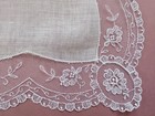 Vintage Hanky 1940s White Linen   Embroidered Lace Edging Wedding New W o Tag