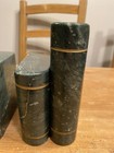 Vintage Pair  2  Marble Stone Stacked Books Bookends Green Black Onyx 6x3x4