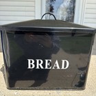 Vintage Black  Metal Bread Box Kitchen Storage Bin Enamel Farmhouse Lid